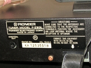 Pioneer F-Z93L plaque signalétique