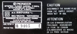 Pioneer F-551 L plaque signalétique